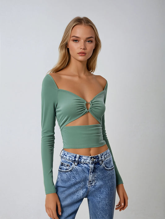 Heart Shape Long Sleeve Crop Top